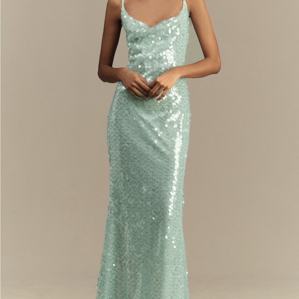 Sequin Slip Maxi Dress in Mint Green